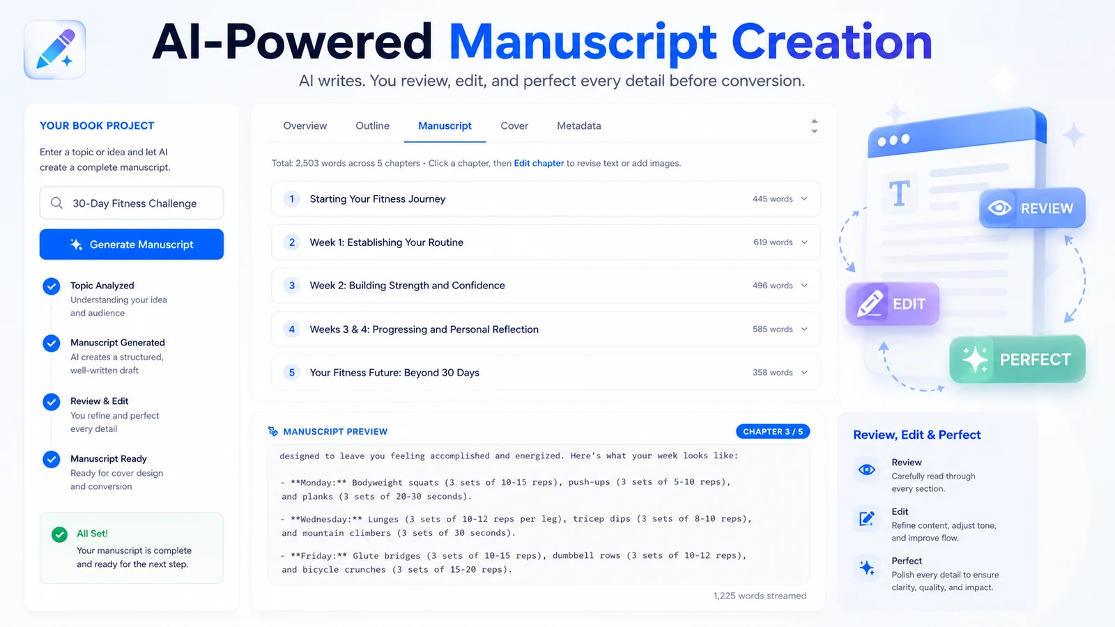 AI manuscript creation screen