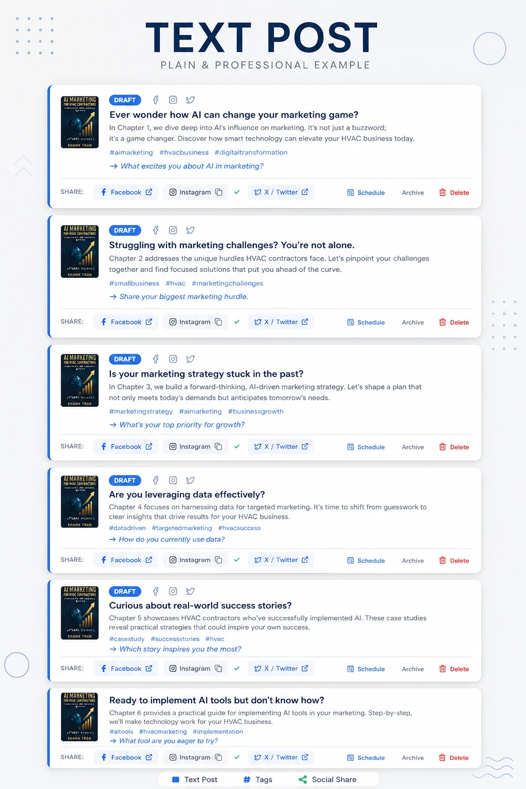 Social media text post sample